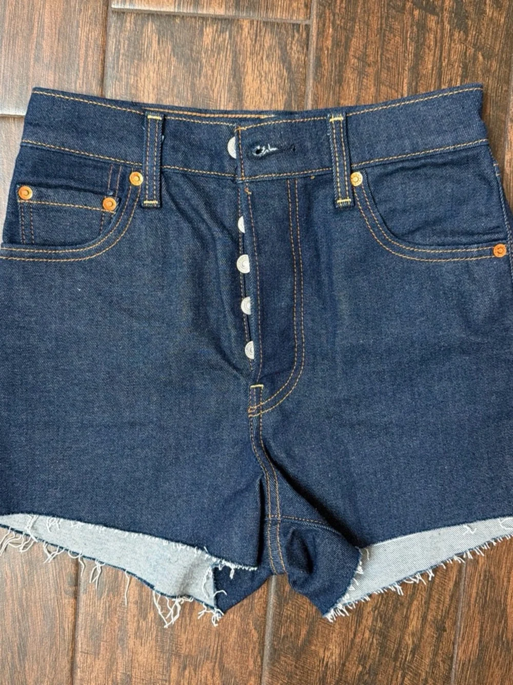 Levi's Dark Blue Denim Fringe Back-Pocket Shorts - Picture 2 of 3
